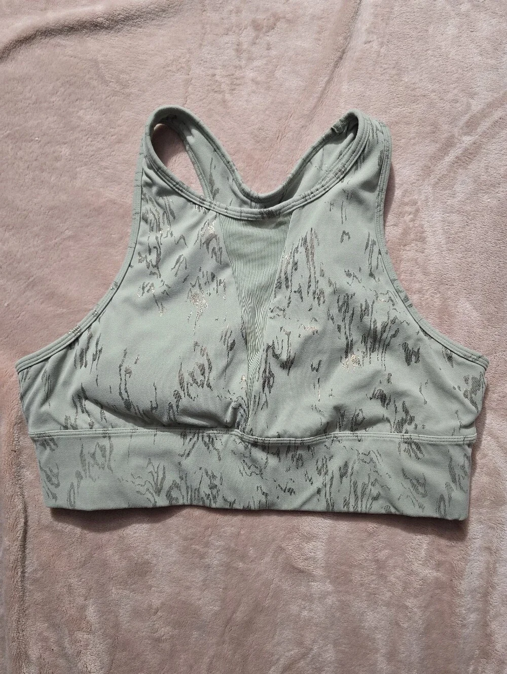 Sweaty Betty Olive Green & Metallic Bronze High-Neck Mesh Inset Sports Bra